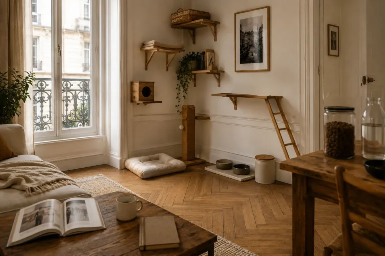 Aménager son logement pour un animal en appartement avec espaces en hauteur, couchage et zones de repos