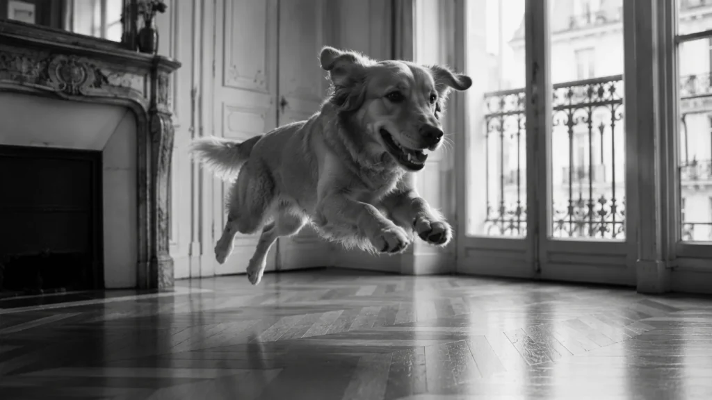 Gros plan noir et blanc d'un chien qui lève les pattes vers une main