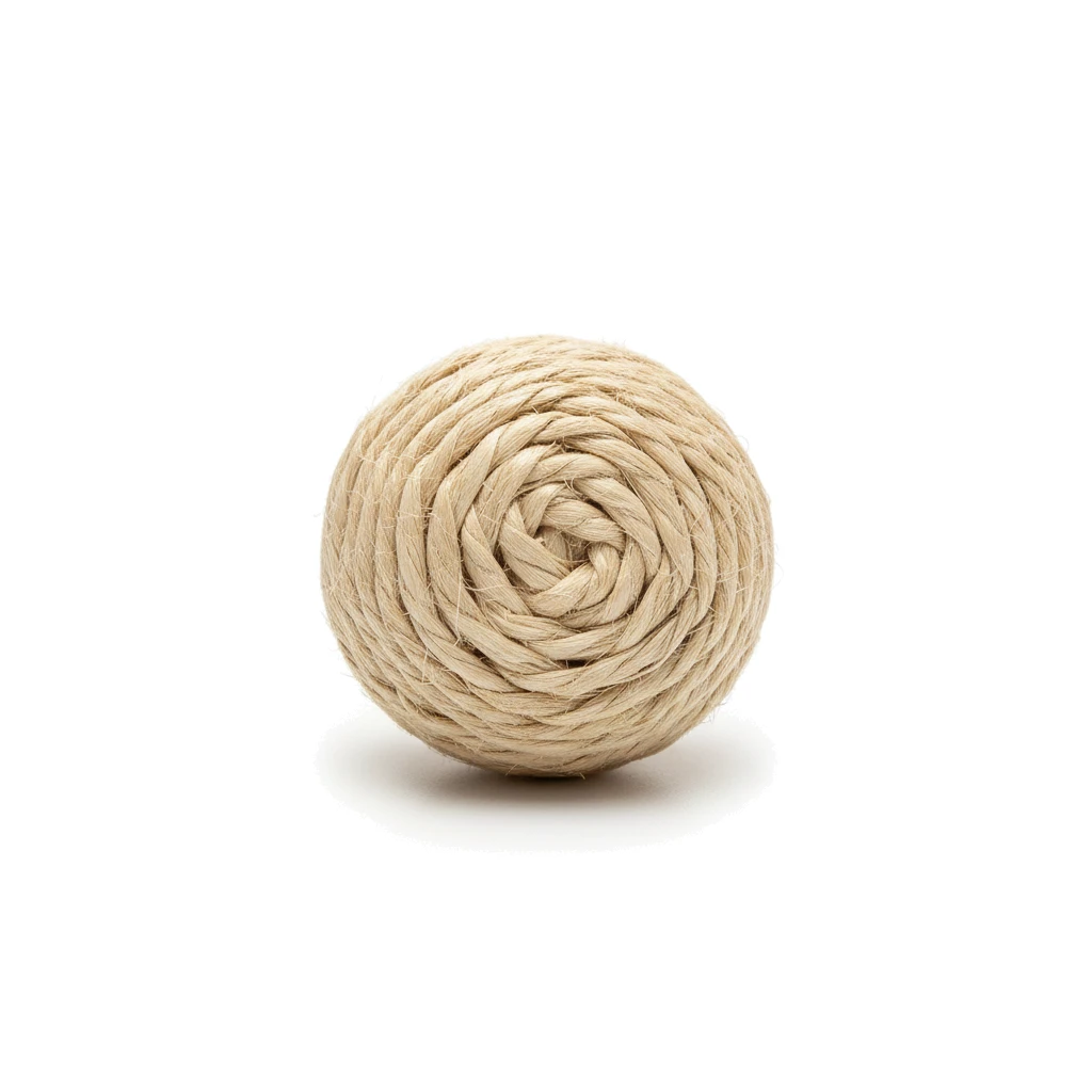 Balle en sisal naturel pour chat, corde enroulée.