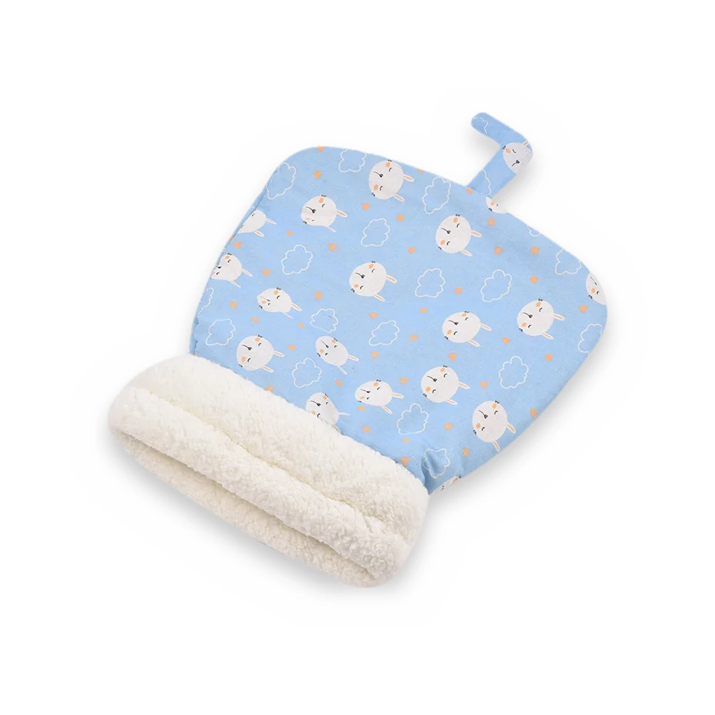 Sac de couchage pour chat bleu clair à lapins et nuages, doublure sherpa crème