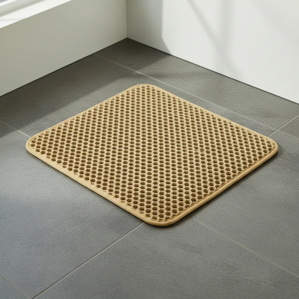 Tapis de bac à litière à alvéoles hexagonales, coloris kaki, rectangle à coins arrondis